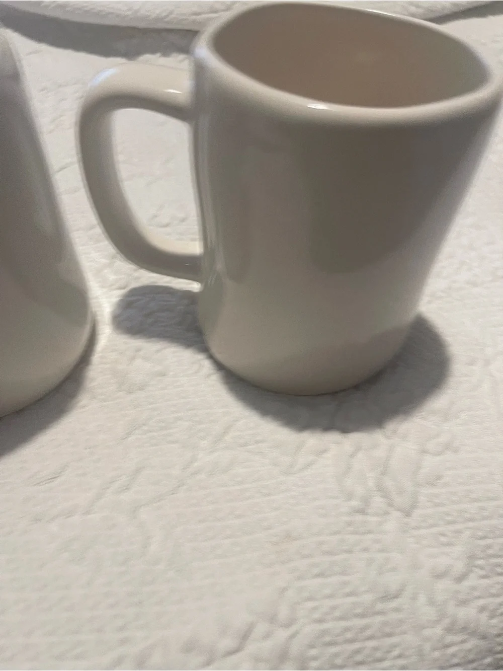 Rae Dunn White Ceramic Mug Set with Black Stamp His&Hers in red almost 5” High